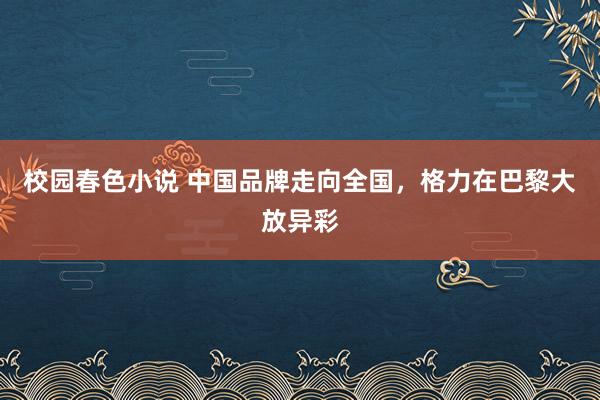 校园春色小说 中国品牌走向全国，格力在巴黎大放异彩