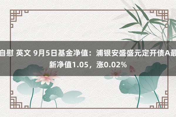 自慰 英文 9月5日基金净值：浦银安盛盛元定开债A最新净值1.05，涨0.02%