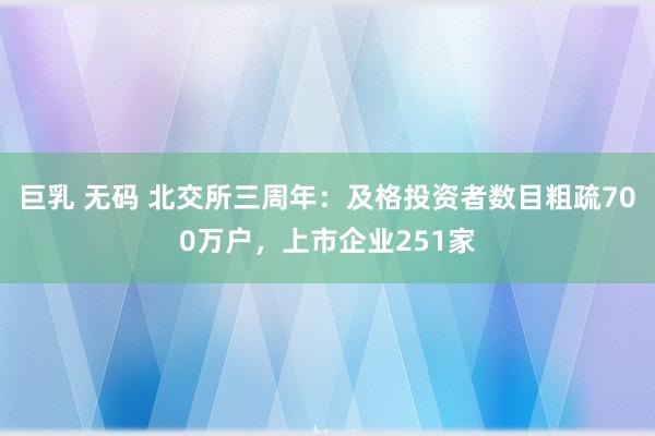 巨乳 无码 北交所三周年：及格投资者数目粗疏700万户，上市企业251家